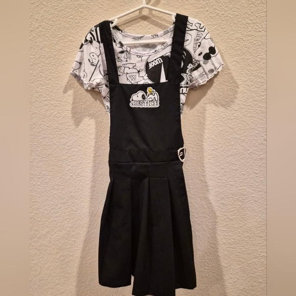 Snoopy Justice Black Pinafore Dress Jumper with Short Sleeve Graphic Tee Sz 8 - Picture 1 of 11